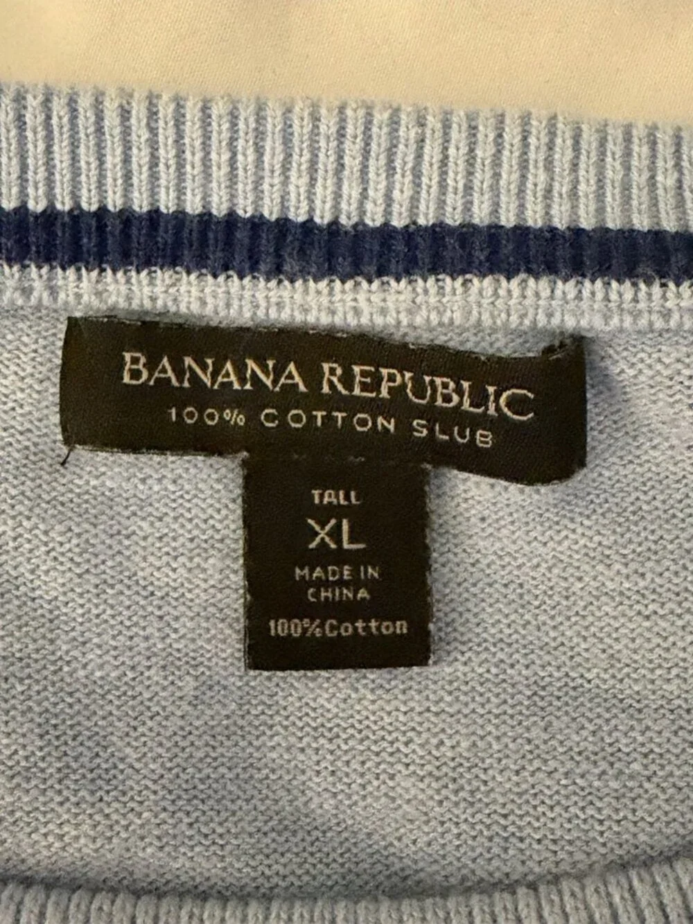 Banana Republic Men’s XLT Light Blue 100% Cotton Slub Crewneck Raglan Sweater